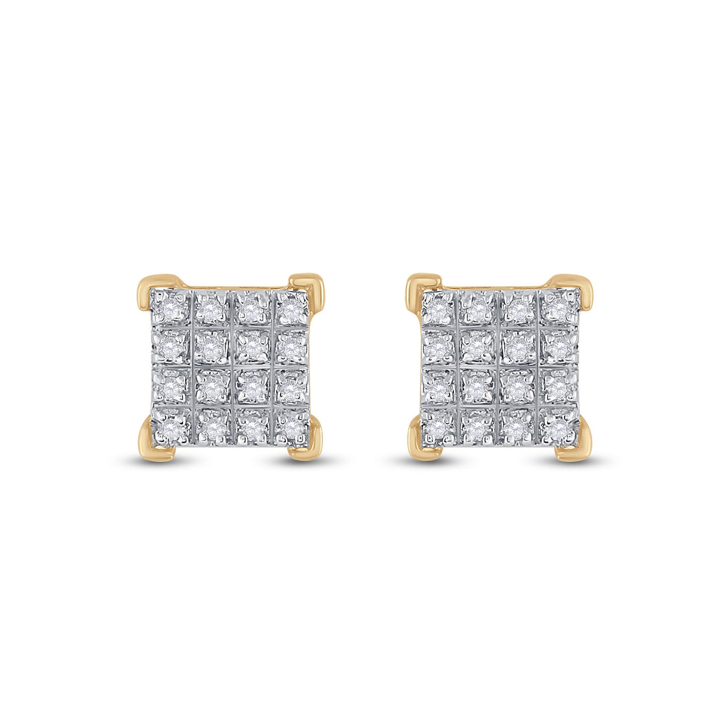 10kt Yellow Gold Womens Round Diamond Square Earrings 1/10 Cttw