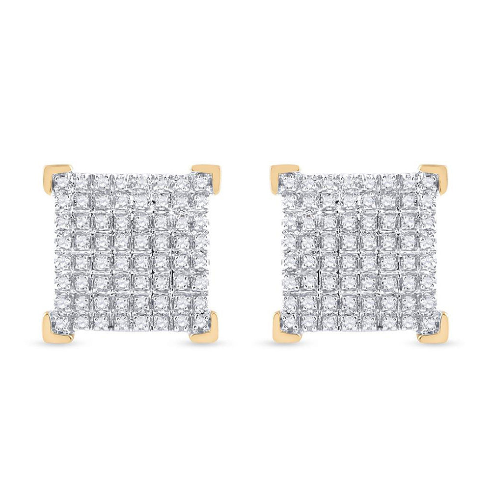 10kt Yellow Gold Mens Round Diamond Square Earrings 1/3 Cttw