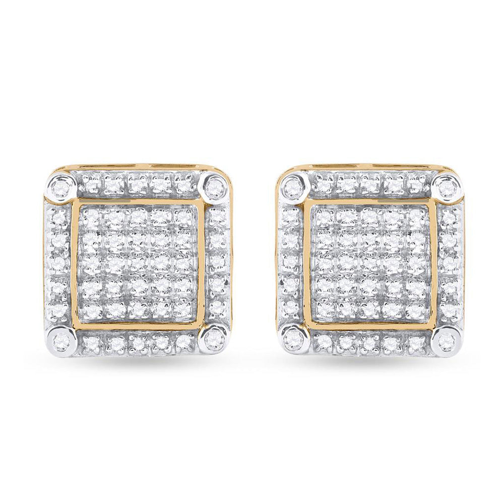 10kt Yellow Gold Mens Round Diamond Square Earrings 1/3 Cttw