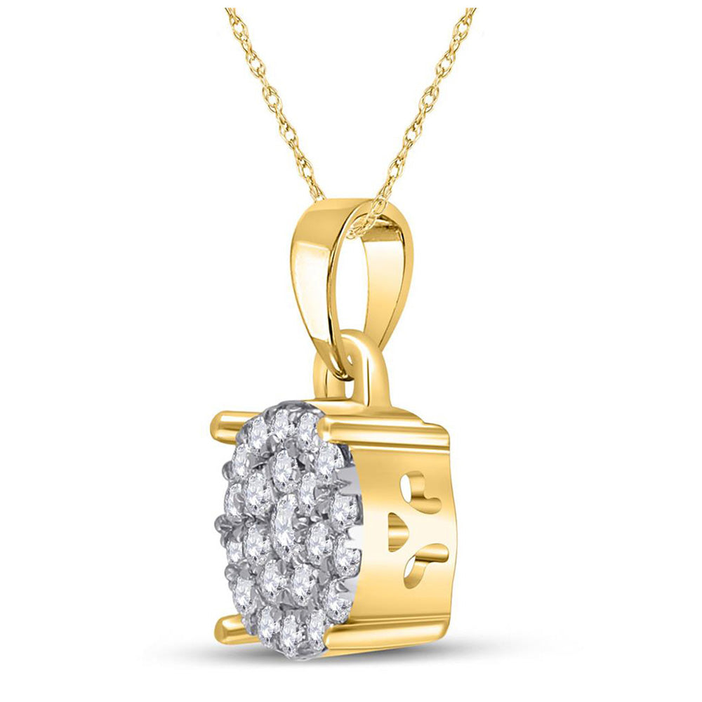 10kt Yellow Gold Womens Round Diamond Cluster Pendant 1/4 Cttw