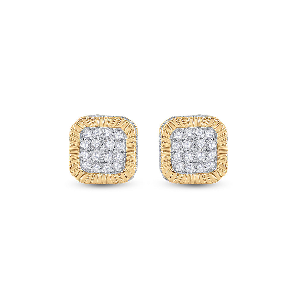 10kt Yellow Gold Mens Round Diamond Cluster Fluted Square Stud Earrings 1/2 Cttw