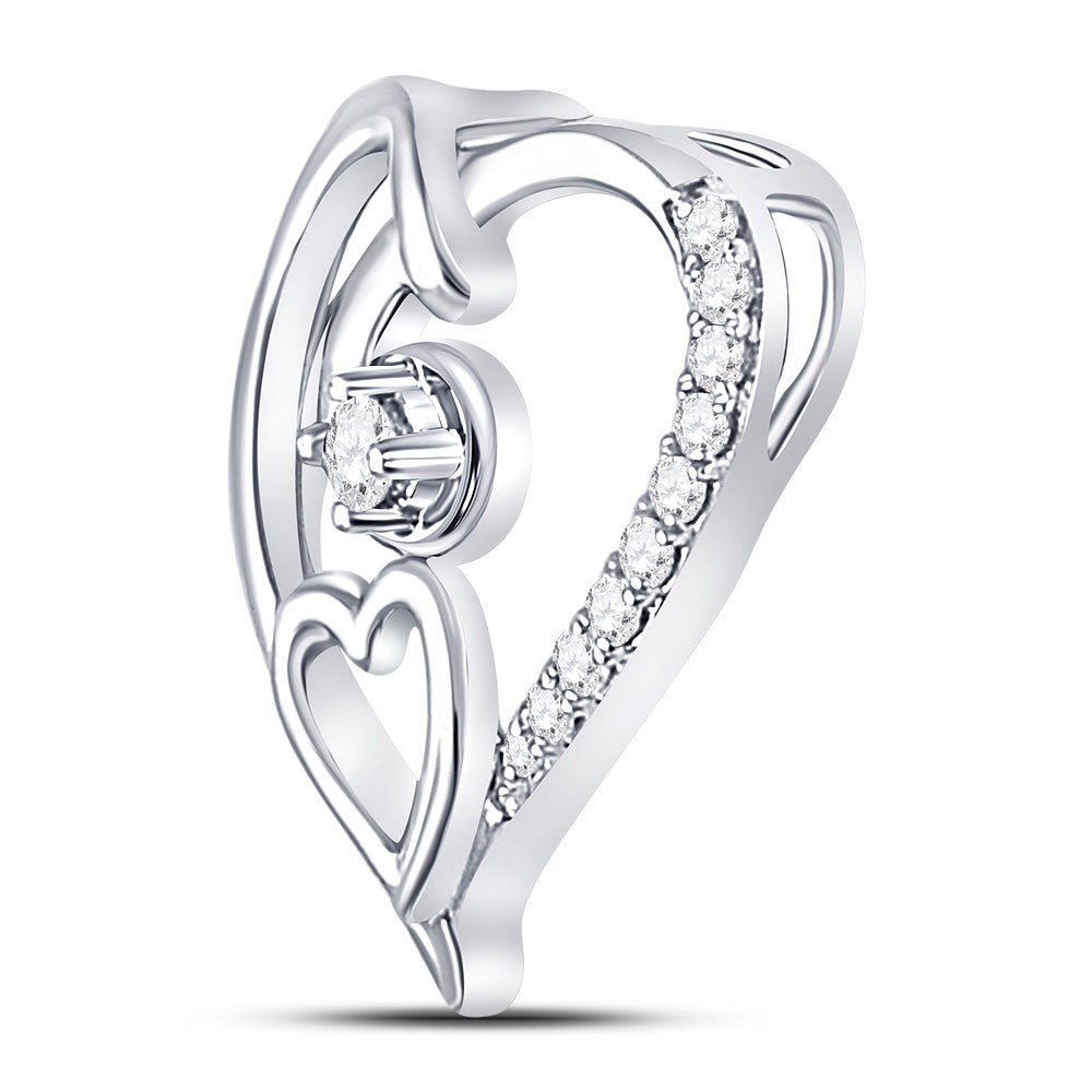 10kt White Gold Womens Round Diamond Heart Pendant 1/10 Cttw