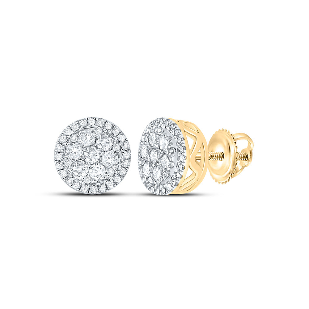 10kt Yellow Gold Mens Round Diamond Cluster Earrings 3/8 Cttw