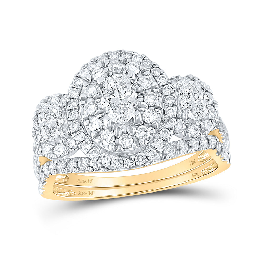 14kt Yellow Gold Oval Diamond Halo Bridal Wedding Ring Band Set 1-1/2 Cttw