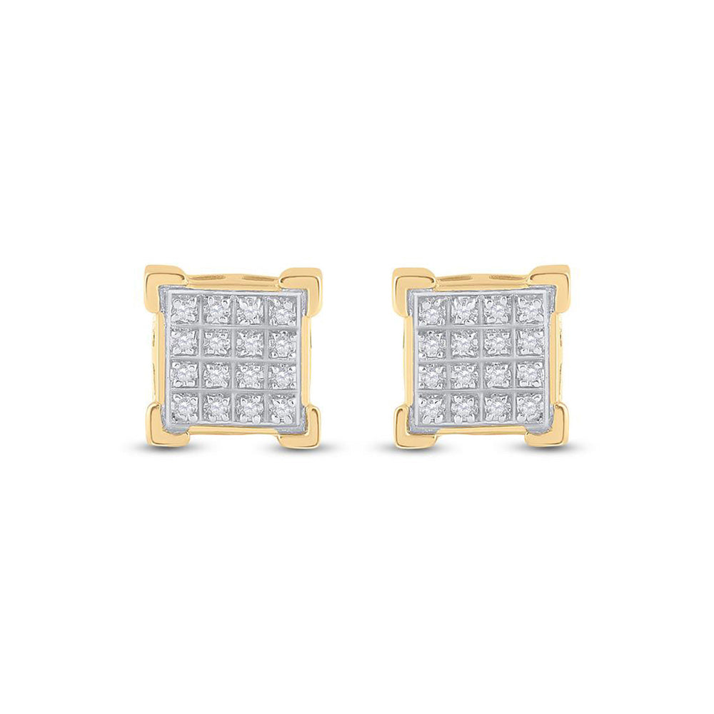 10kt Yellow Gold Mens Round Diamond Square Cluster Earrings 1/10 Cttw