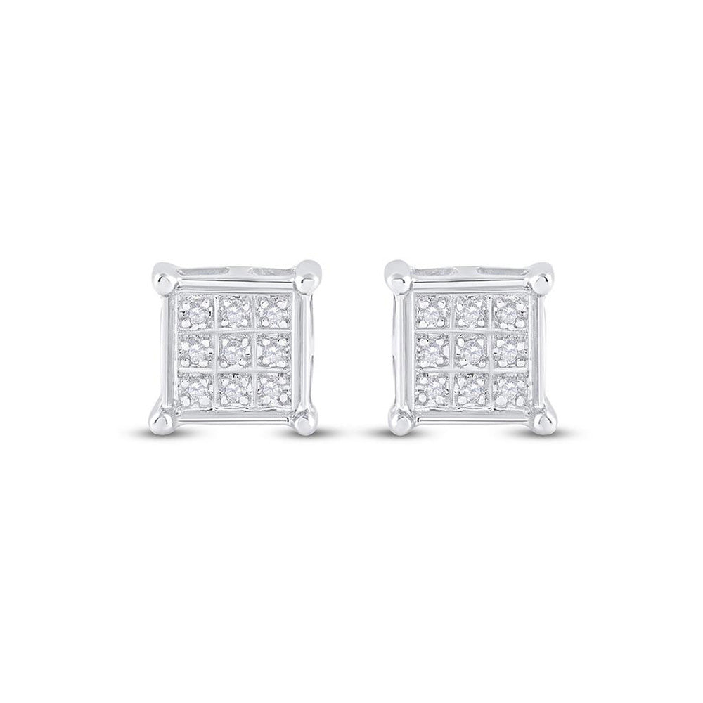 10kt White Gold Womens Round Diamond Square Earrings 1/20 Cttw