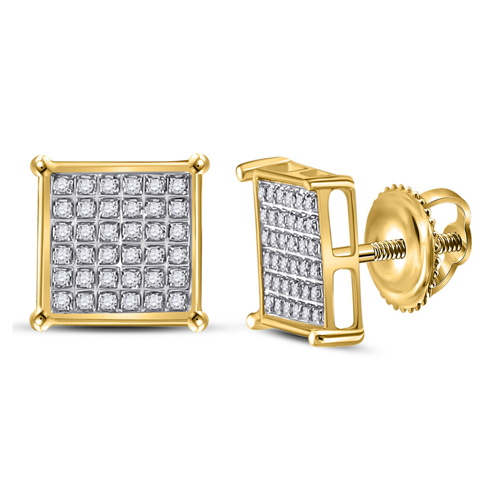 10kt Yellow Gold Mens Round Diamond Square Earrings 1/5 Cttw