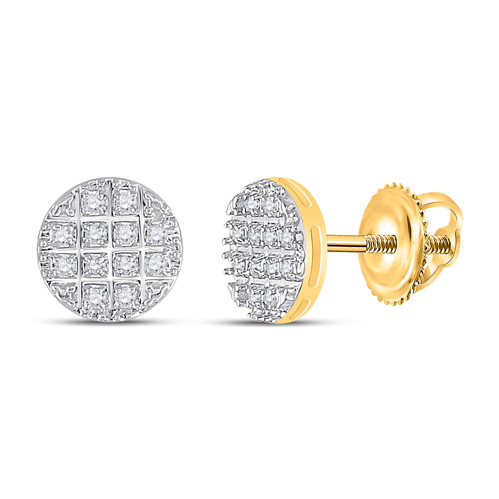 10kt Yellow Gold Mens Round Diamond Cluster Earrings 1/10 Cttw