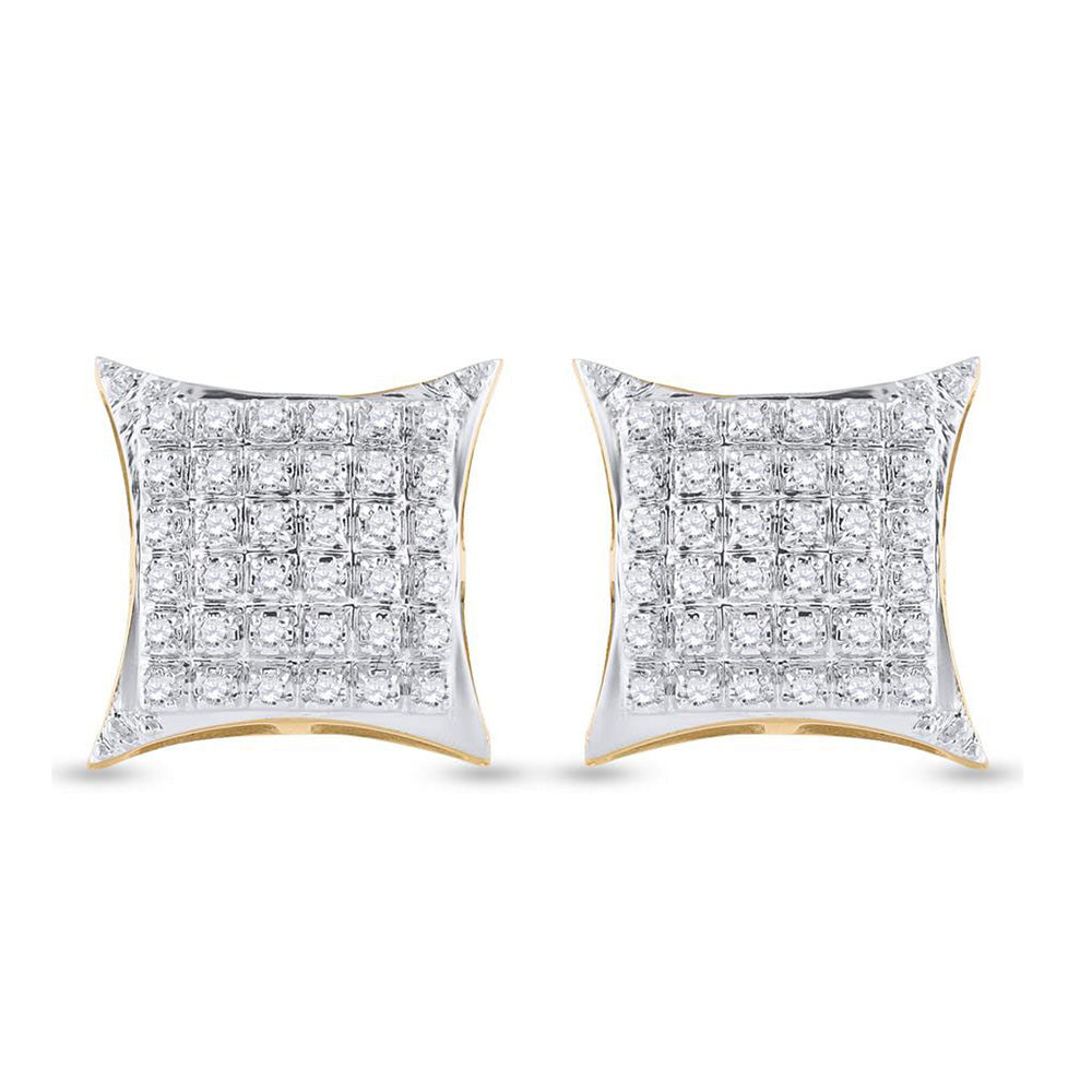 10kt Yellow Gold Mens Round Diamond Kite Square Earrings 1/5 Cttw