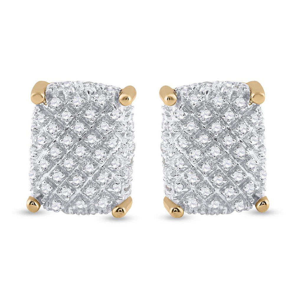 10kt Yellow Gold Mens Round Diamond Cluster Earrings 1/3 Cttw