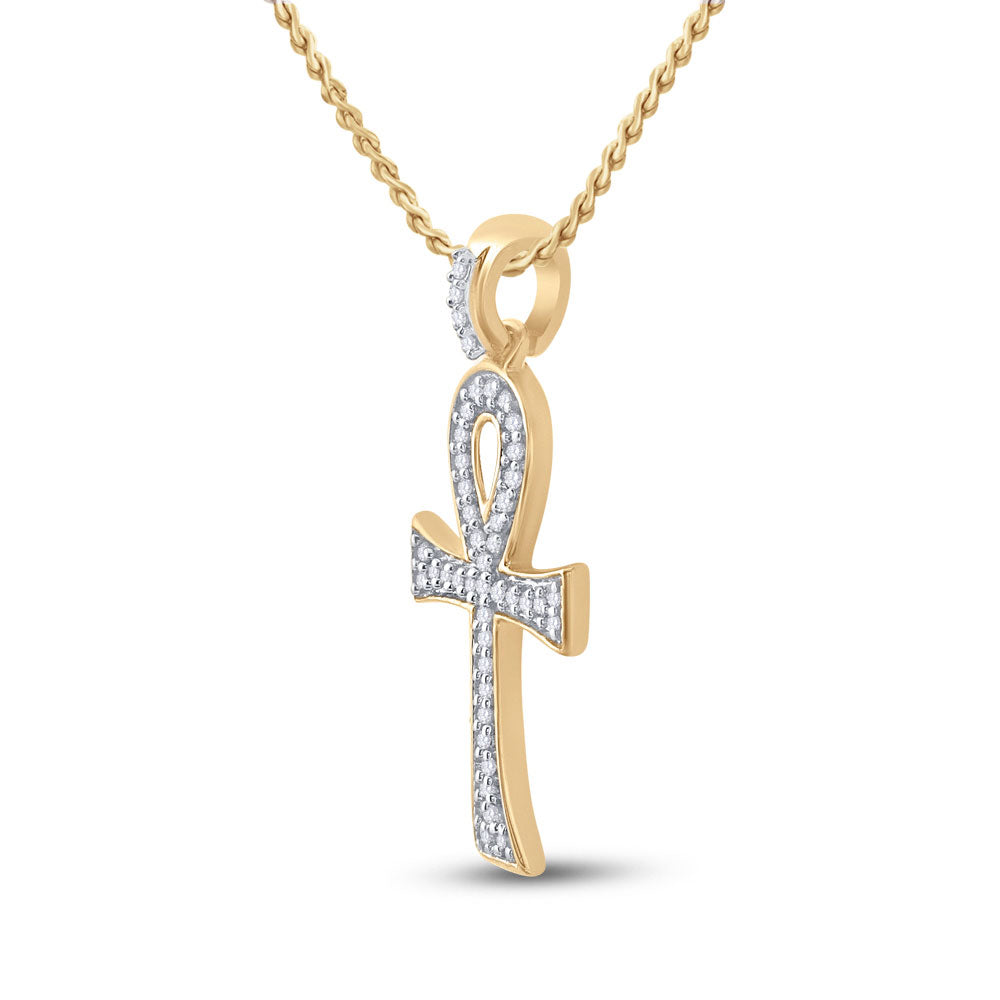 10kt Yellow Gold Mens Round Diamond Ankh Cross Charm Pendant 1/5 Cttw