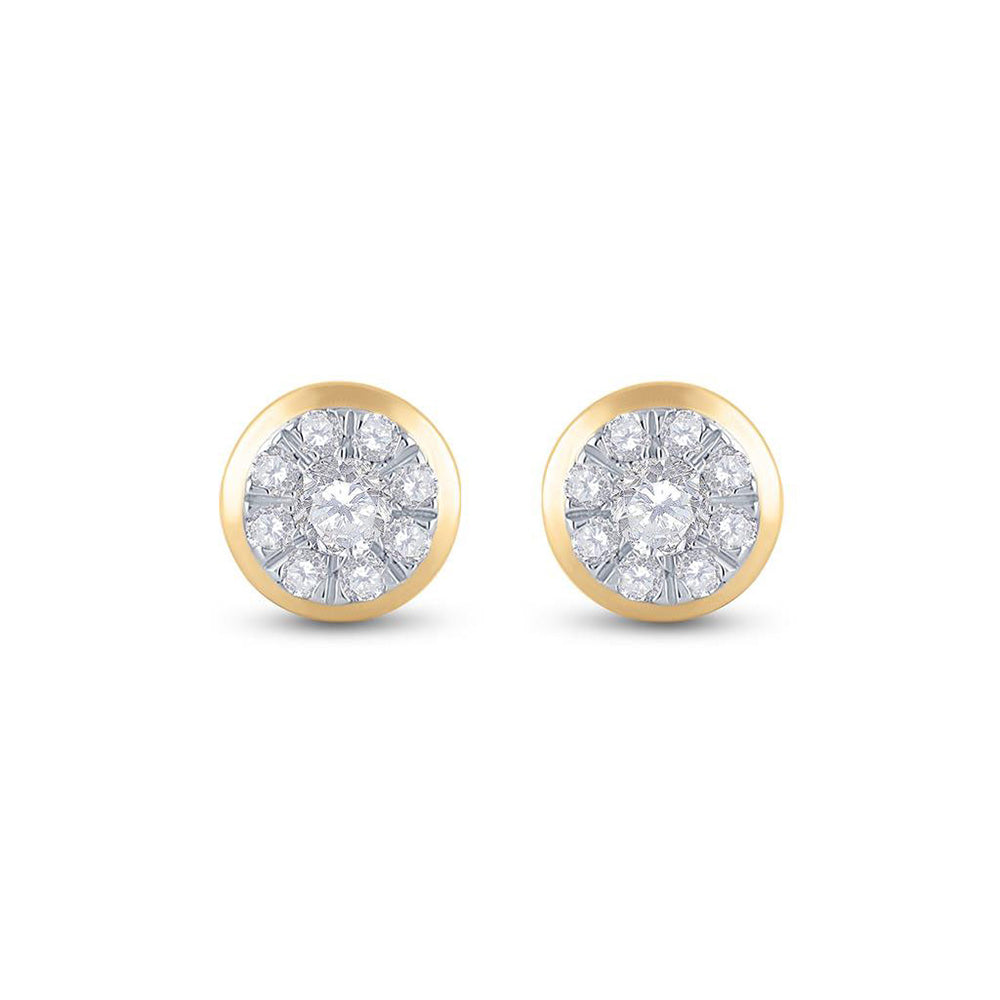14kt Yellow Gold Womens Round Diamond Cluster Earrings 1/2 Cttw