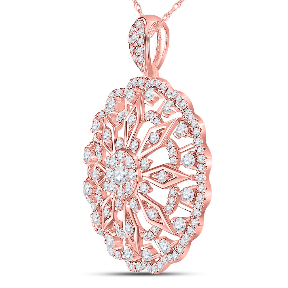 14kt Rose Gold Womens Round Diamond Mandala Circle Pendant 7/8 Cttw