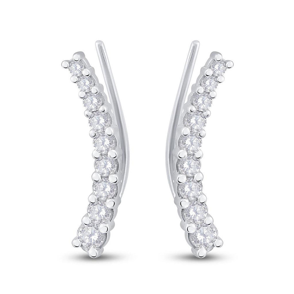 10kt White Gold Womens Round Diamond Graduated Climber Earrings 1 Cttw