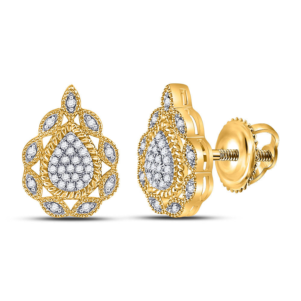 10kt Yellow Gold Womens Round Diamond Teardrop Earrings 1/6 Cttw