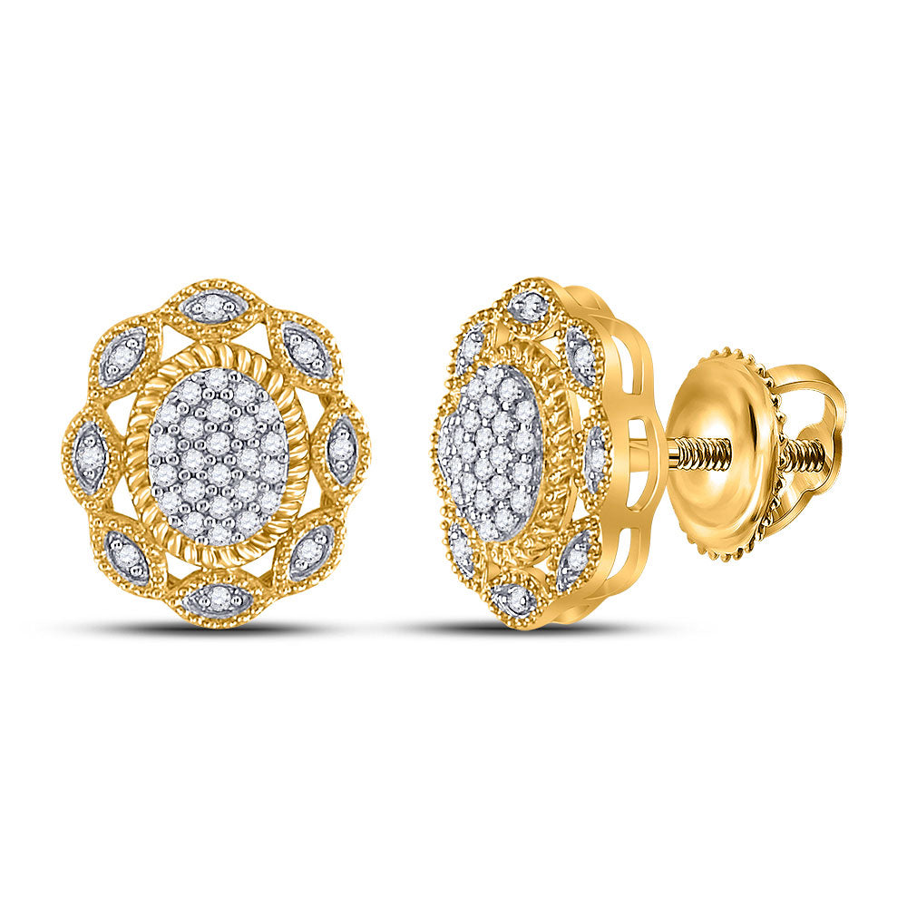 10kt Yellow Gold Womens Round Diamond Oval Earrings 1/6 Cttw