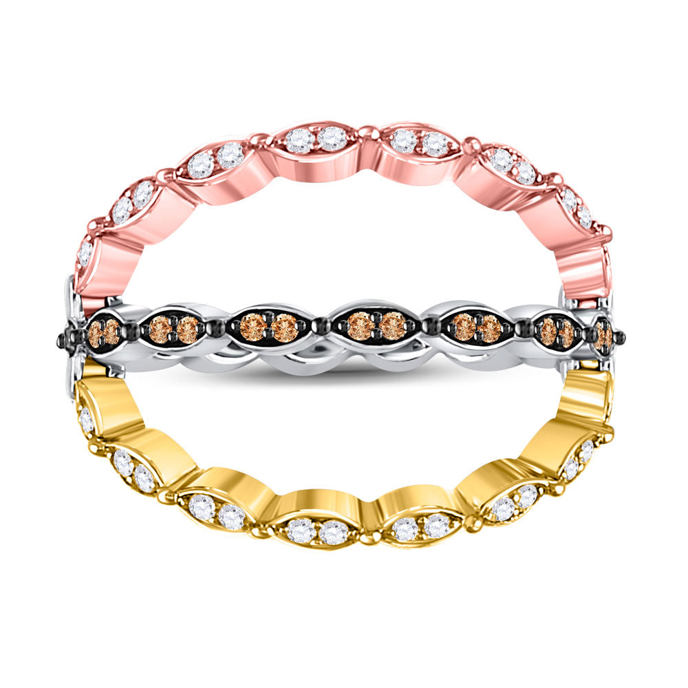 10kt Tri-Tone Gold Womens Round Brown Diamond Convertible Band Ring 3/8 Cttw