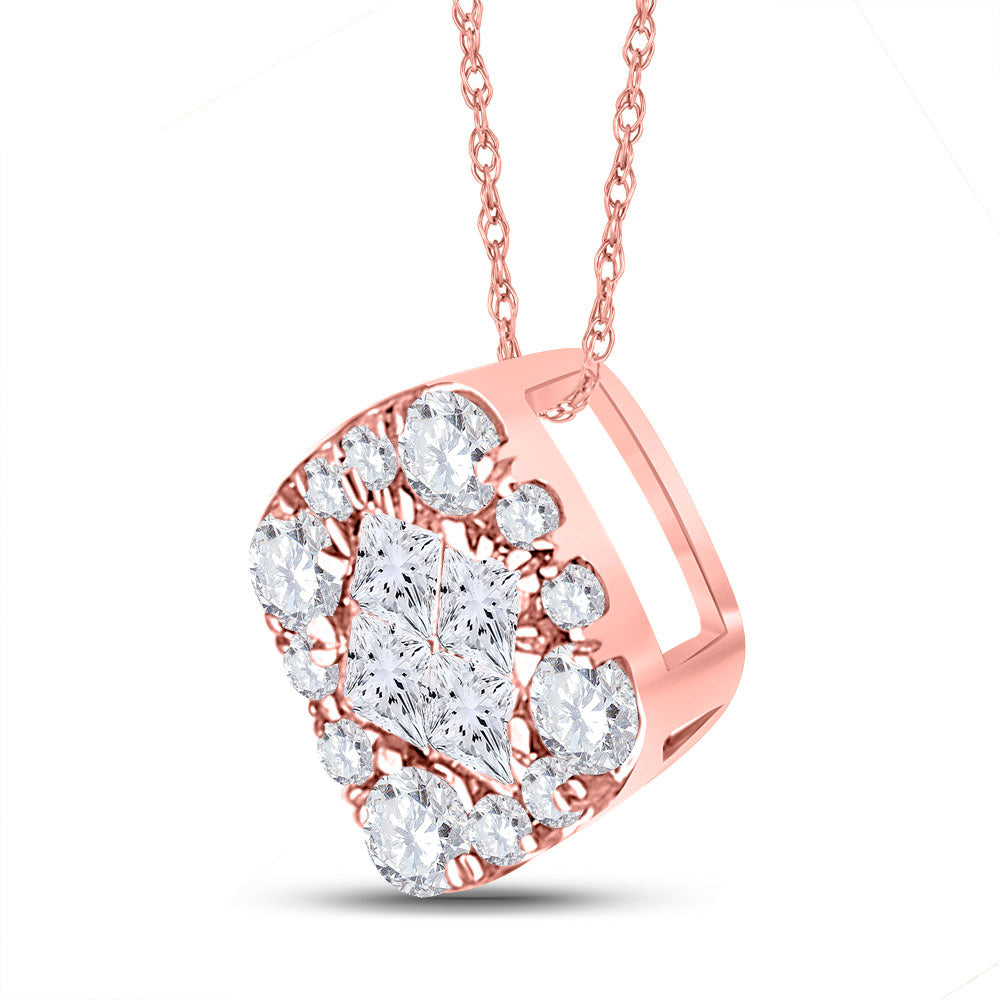 14kt Rose Gold Womens Princess Diamond Square Pendant 1/4 Cttw