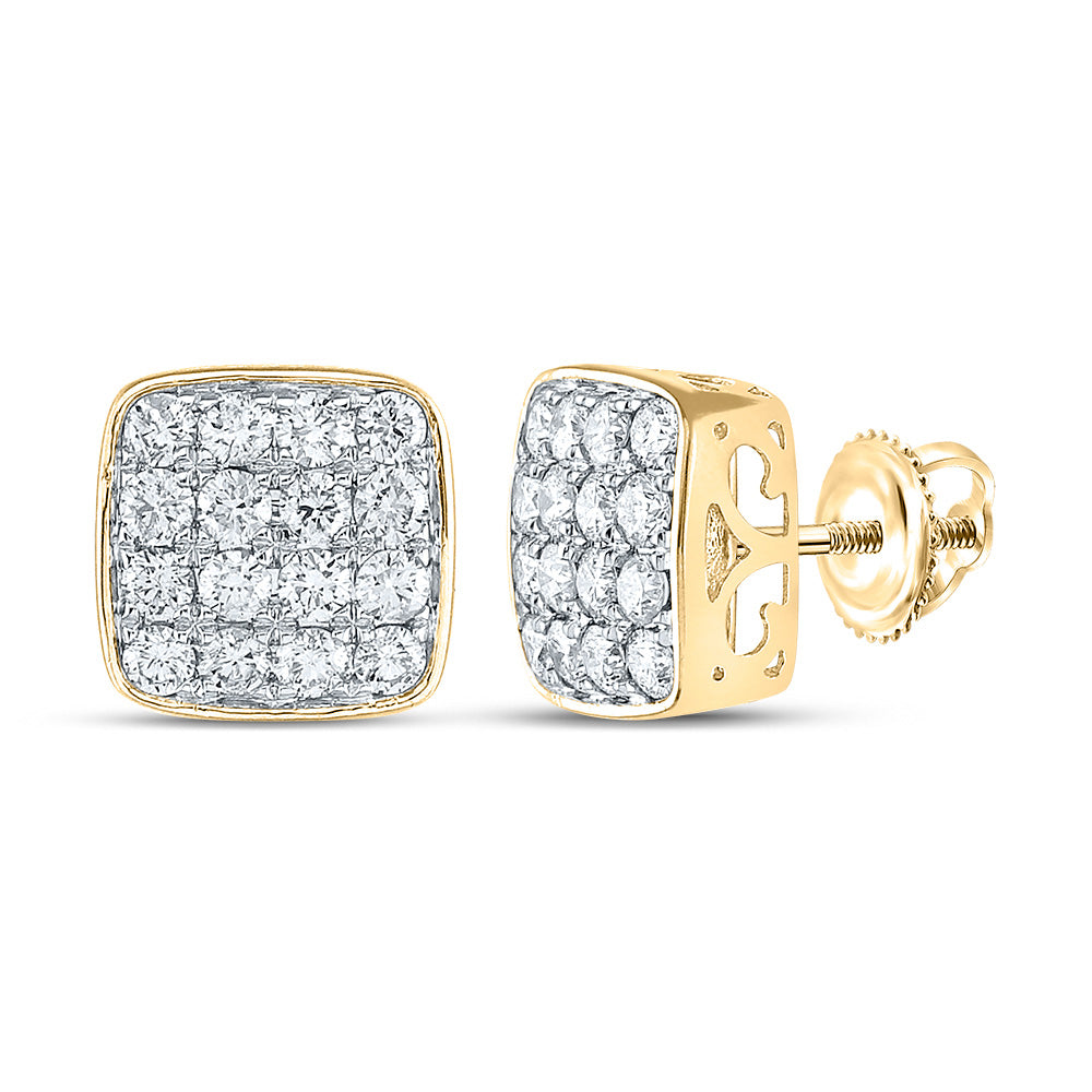 14kt Yellow Gold Mens Round Diamond Square Earrings 1-1/2 Cttw