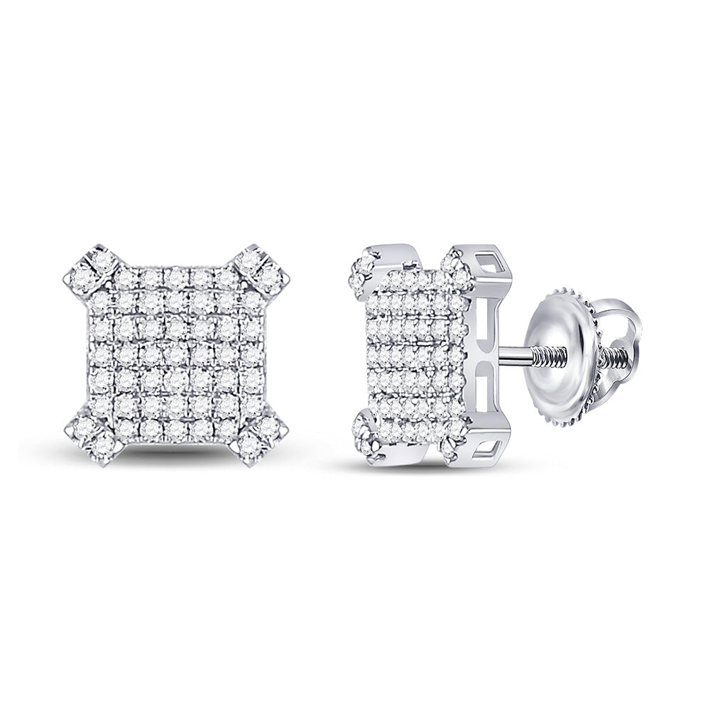 14kt White Gold Mens Round Diamond Square Earrings 1/3 Cttw