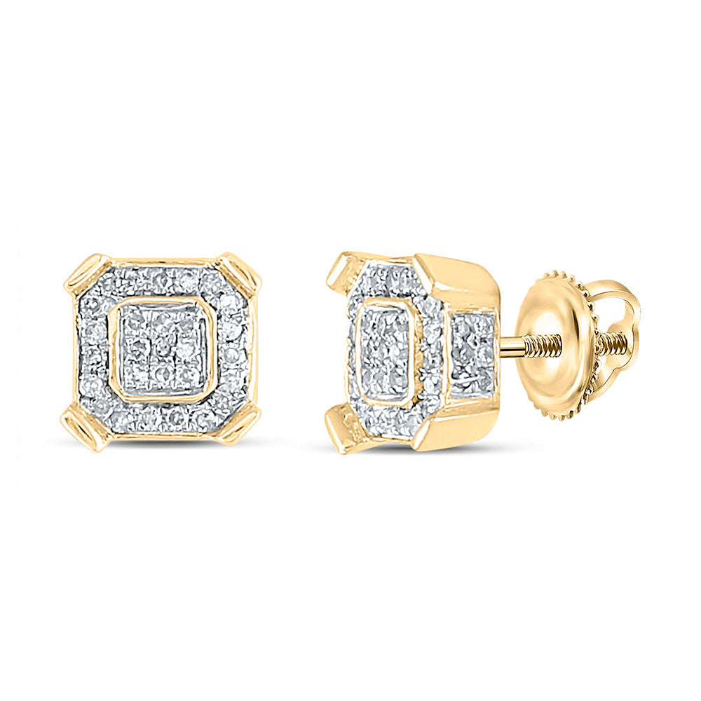 10kt Yellow Gold Mens Round Diamond Square Earrings 1/3 Cttw