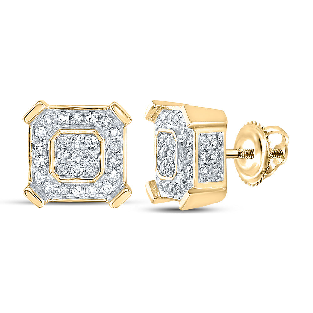 10kt Yellow Gold Mens Round Diamond Square Earrings 1/2 Cttw