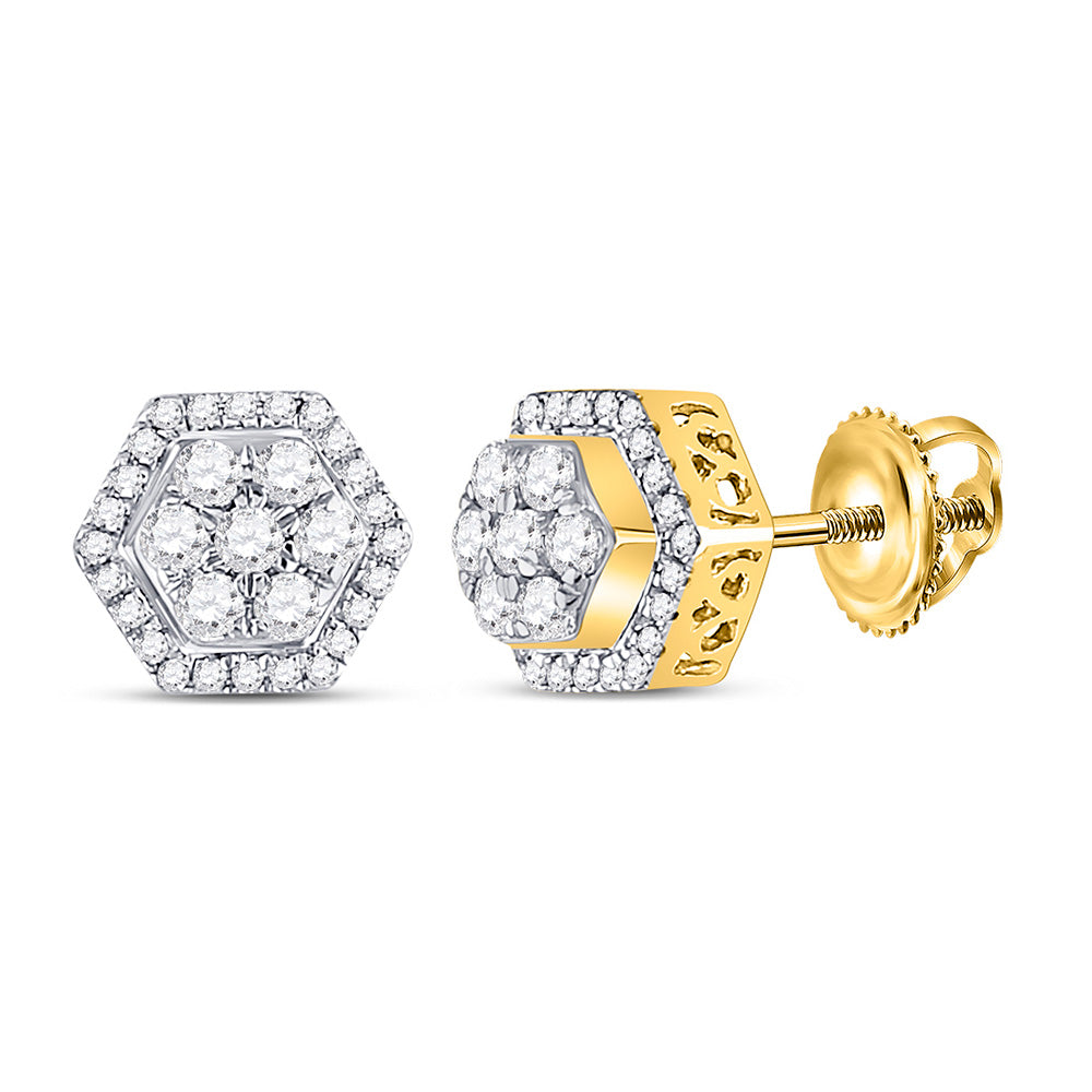 10kt Yellow Gold Mens Round Diamond Hexagon Earrings 1/2 Cttw