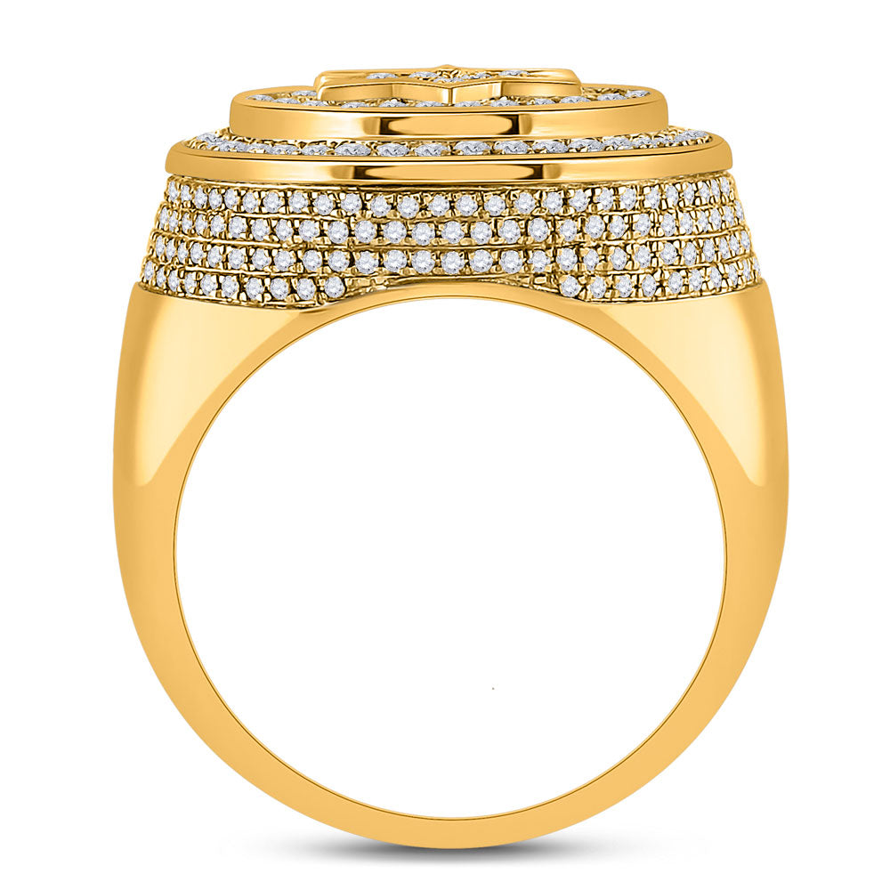 10kt Yellow Gold Mens Round Diamond Magen David Star Circle Ring 2 Cttw