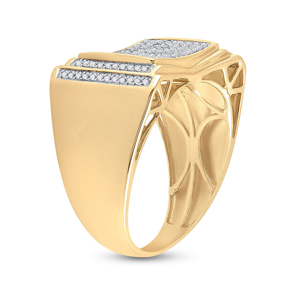 10kt Yellow Gold Mens Round Diamond Rectangle Cluster Ring 1/2 Cttw