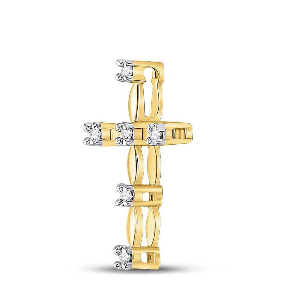 10kt Yellow Gold Womens Round Diamond Cross Pendant 1/20 Cttw