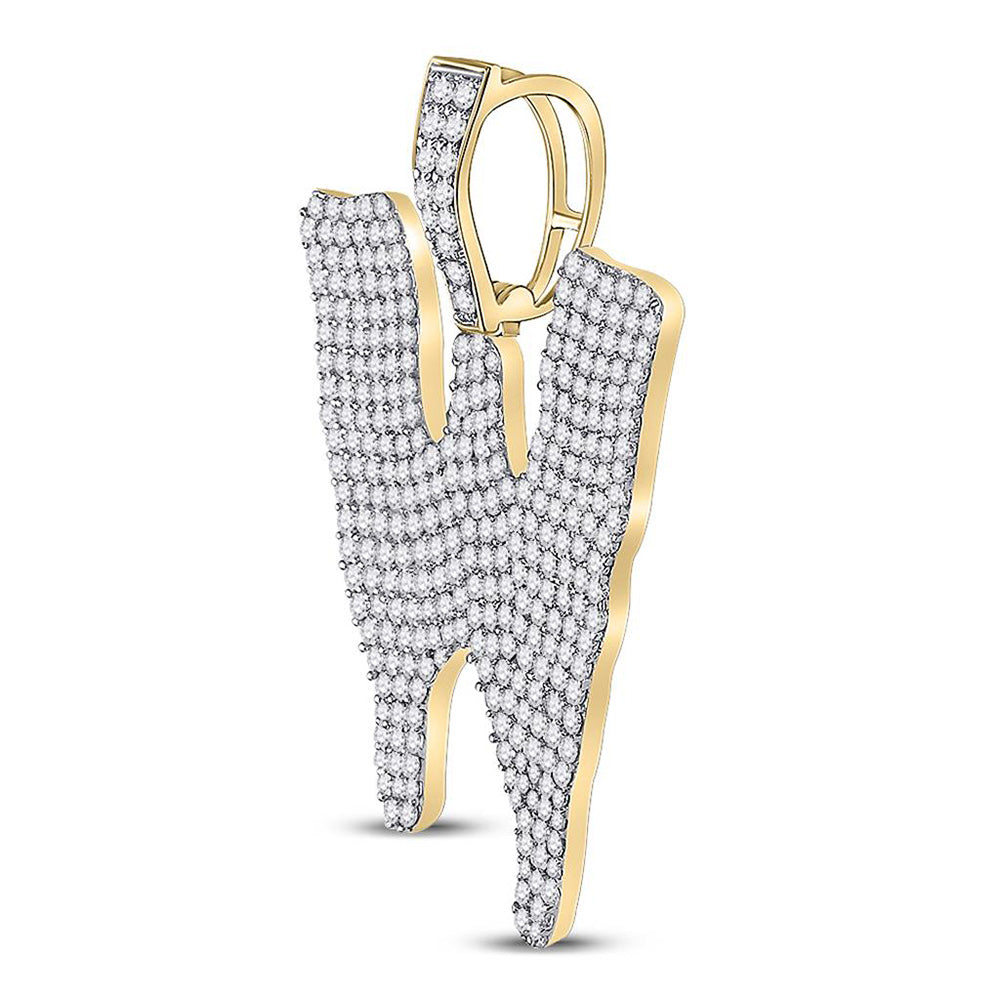 10kt Yellow Gold Mens Round Diamond Dripping W Letter Charm Pendant 3 Cttw