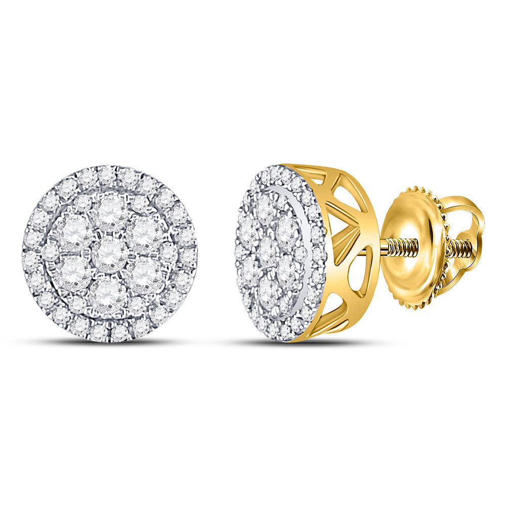 10kt Yellow Gold Womens Round Diamond Flower Cluster Earrings 1/2 Cttw
