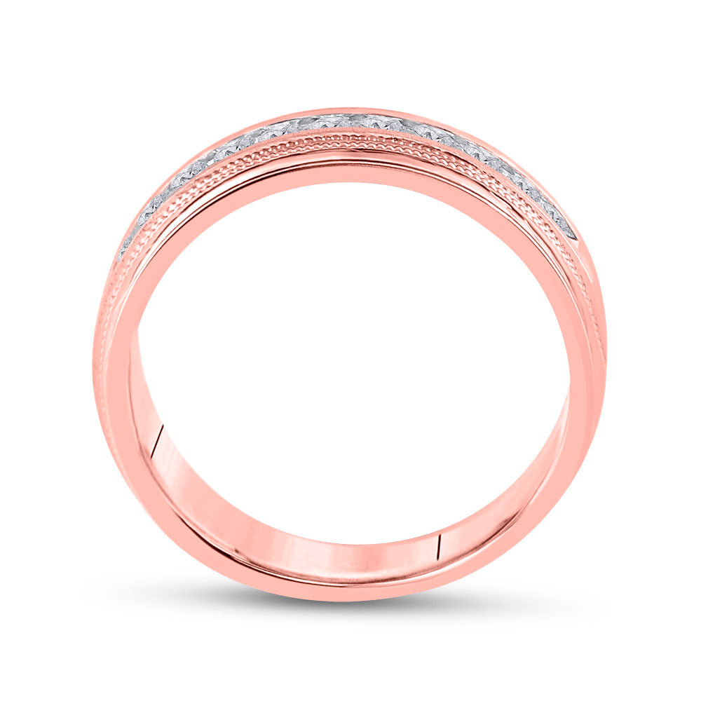 10kt Rose Gold Mens Round Diamond Wedding Single Row Band Ring 1/2 Cttw