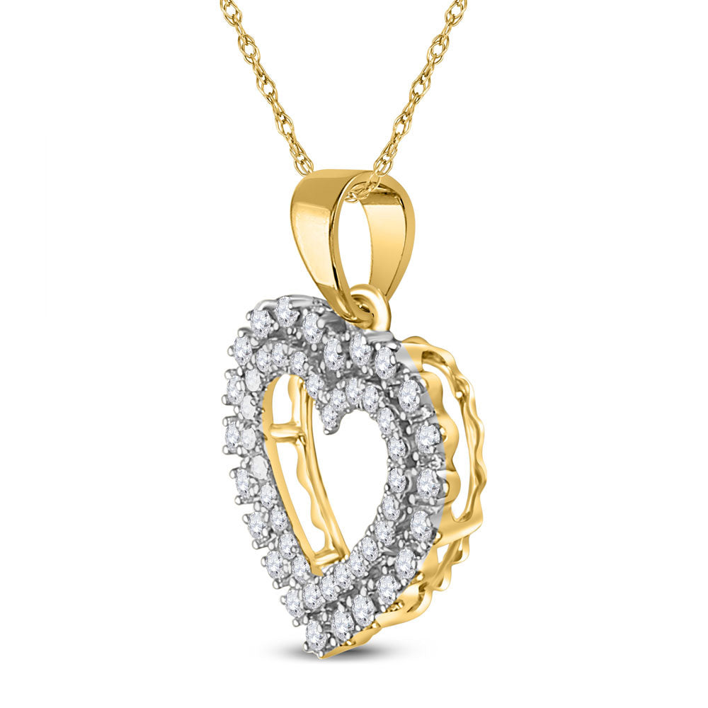 14kt Yellow Gold Womens Round Diamond Heart Pendant 3/8 Cttw