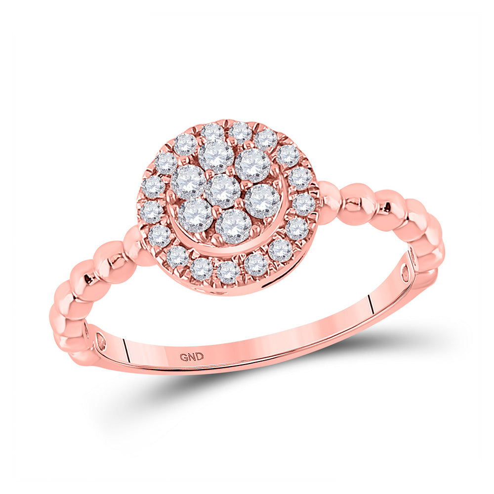 10kt Rose Gold Womens Round Diamond Cluster Ring 1/3 Cttw