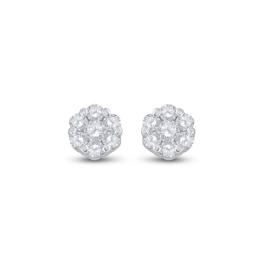 10kt White Gold Womens Round Diamond Flower Cluster Earrings 1/10 Cttw
