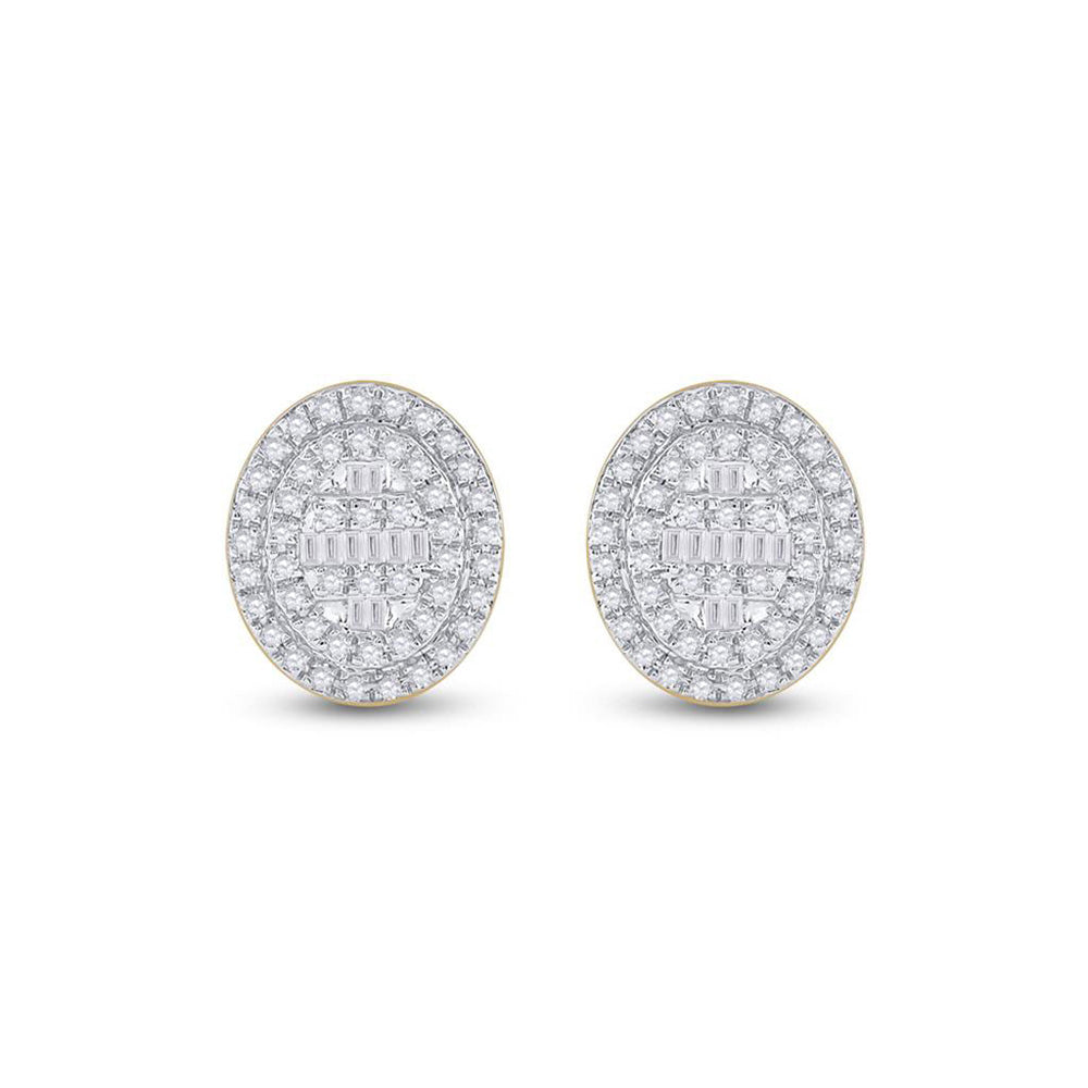 10kt Yellow Gold Womens Baguette Diamond Oval Cluster Earrings 3/8 Cttw