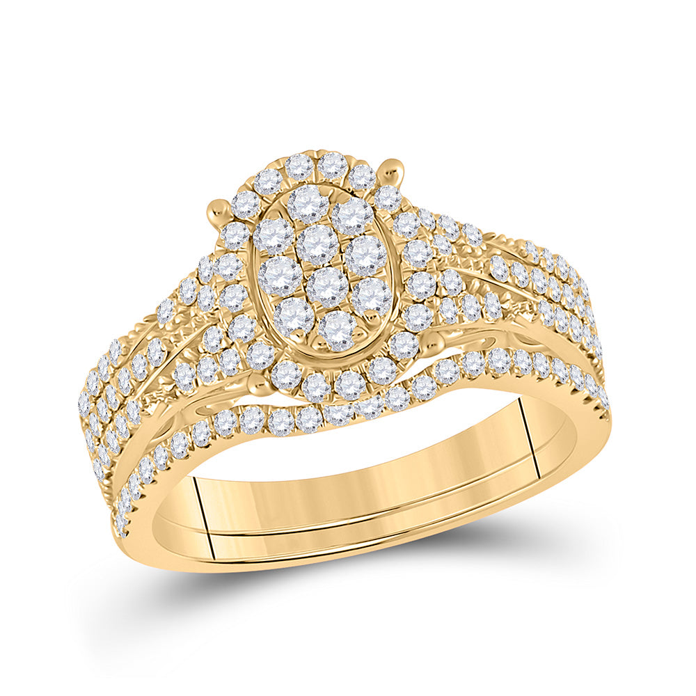 14kt Yellow Gold Round Diamond Cluster Bridal Wedding Ring Band Set 7/8 Cttw