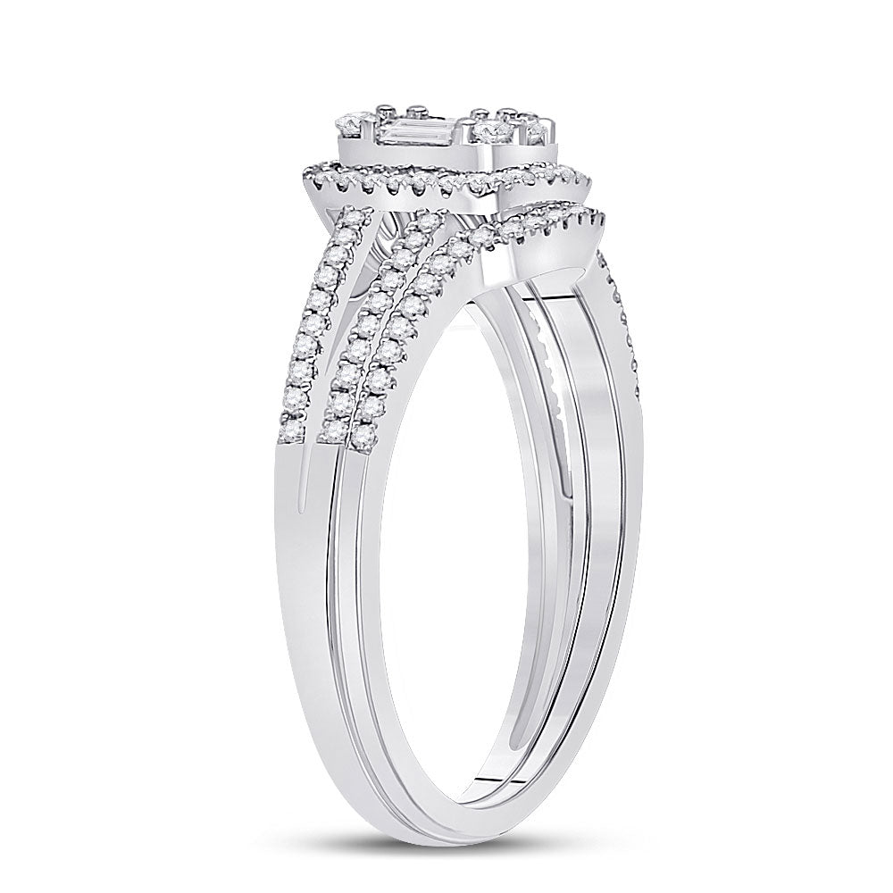 14kt White Gold Baguette Diamond Bridal Wedding Ring Band Set 1/2 Cttw