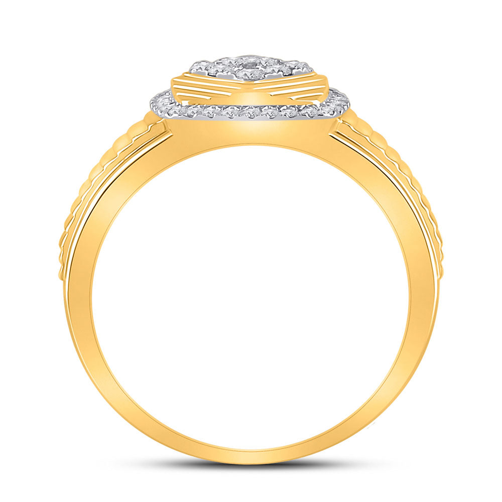 10kt Yellow Gold Mens Round Diamond Ribbed Square Cluster Ring 1/2 Cttw