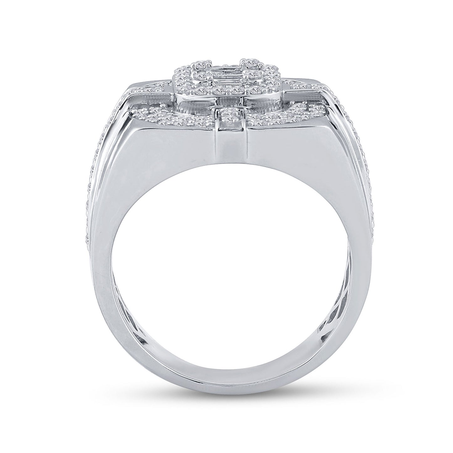 14kt White Gold Mens Baguette Diamond Square Ring 1 Cttw