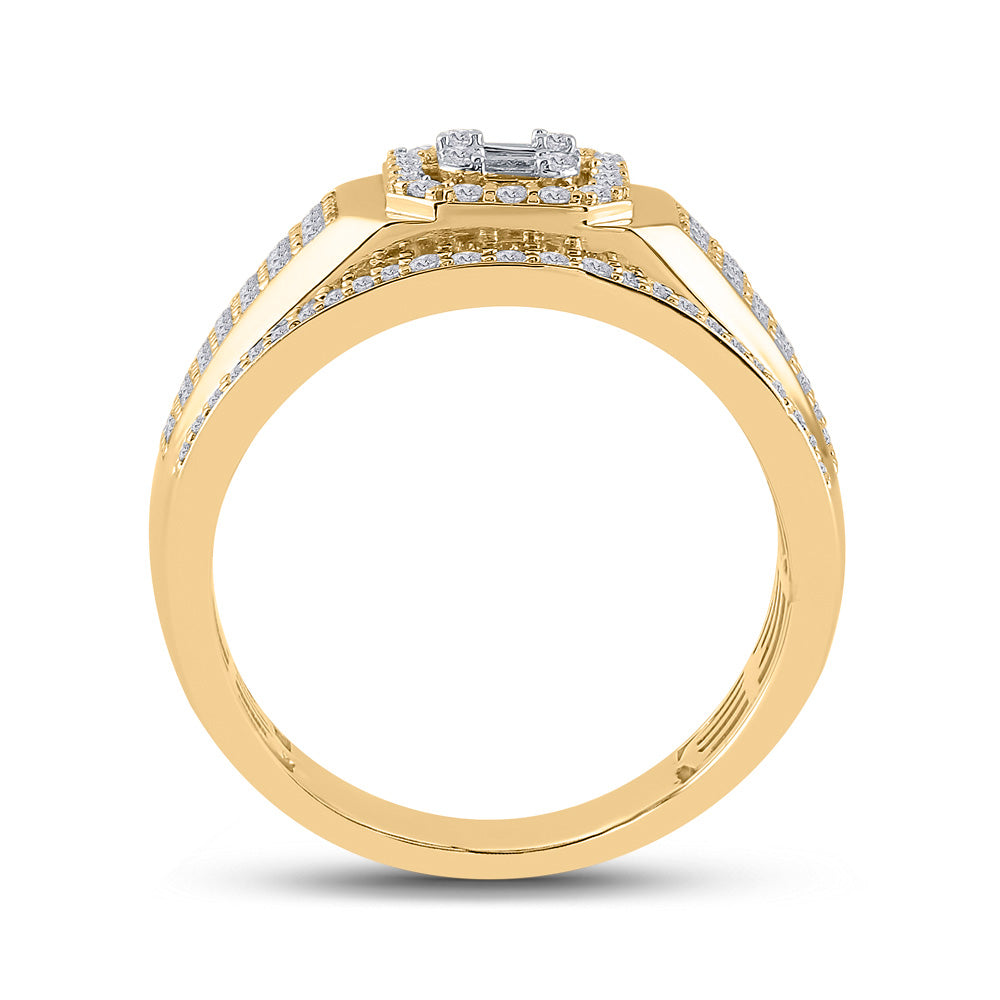 14kt Yellow Gold Mens Baguette Diamond Square Cluster Ring 1 Cttw