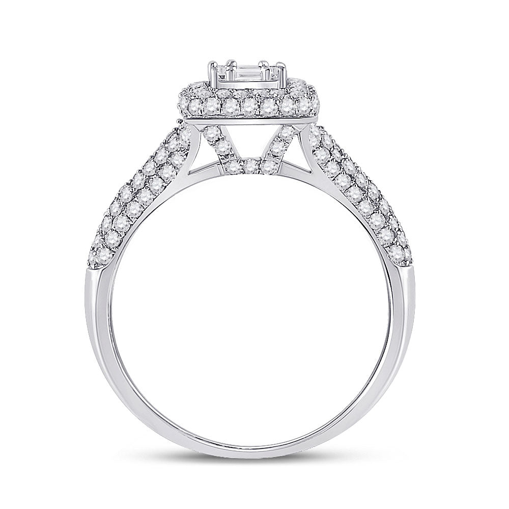 14kt White Gold Womens Baguette Diamond Square Cluster Ring 1 Cttw