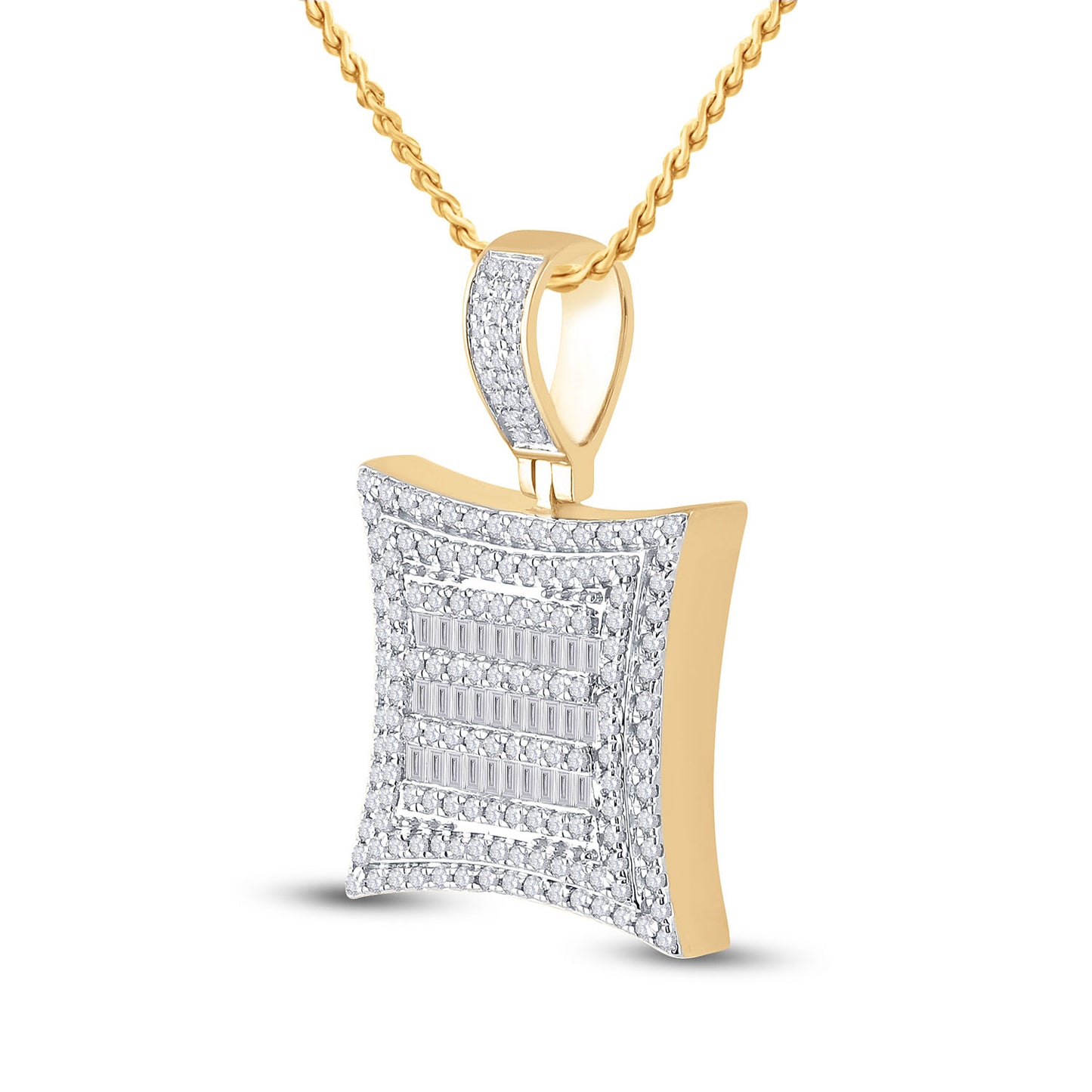 10kt Yellow Gold Mens Baguette Diamond Square Kite Charm Pendant 1-1/4 Cttw