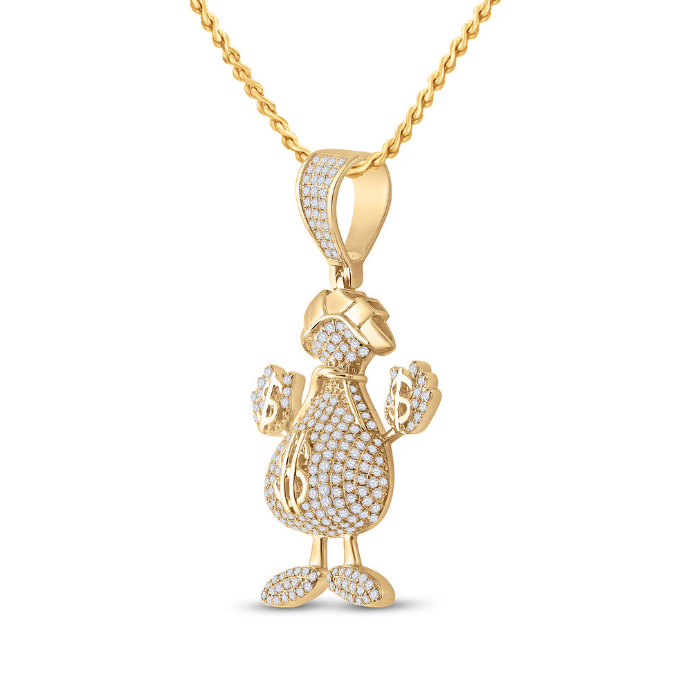 10kt Yellow Gold Mens Round Diamond Dollar Money Bag Man Pendant 3 Cttw