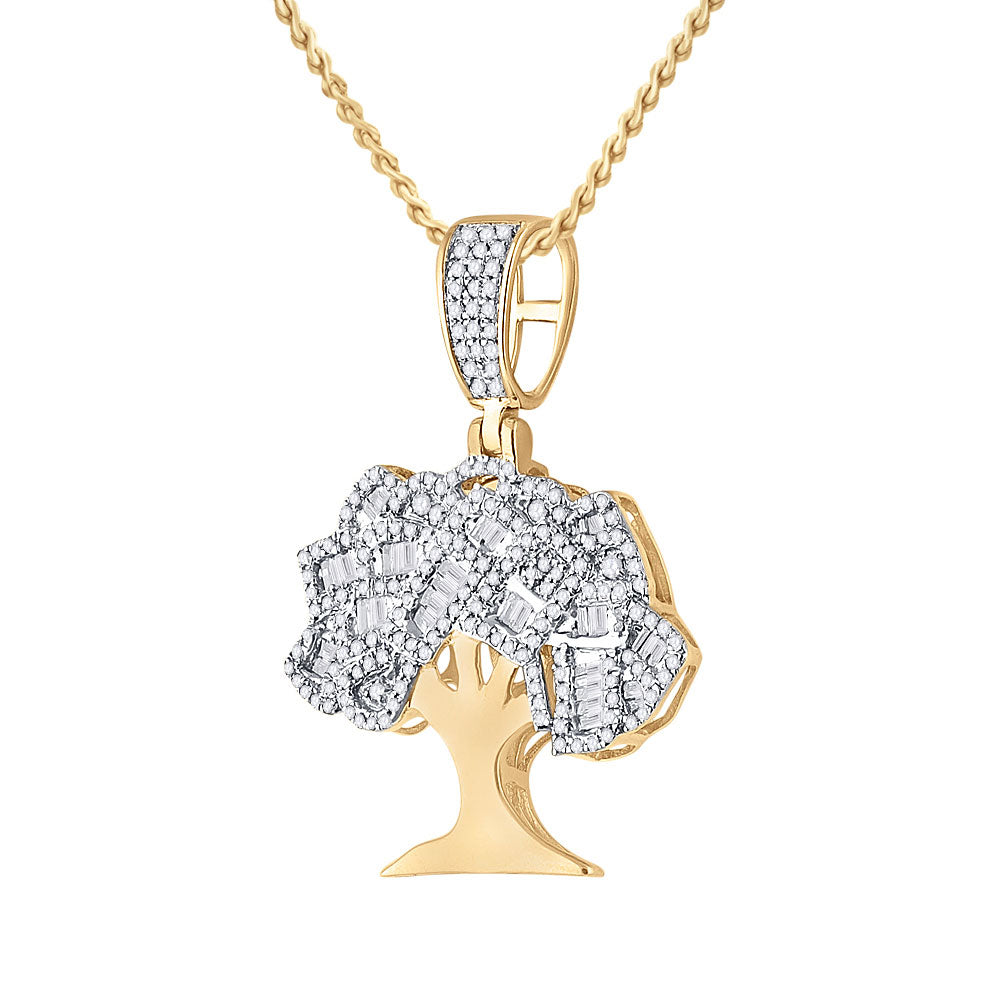 14kt Yellow Gold Mens Round Diamond Money Tree Charm Pendant 7/8 Cttw
