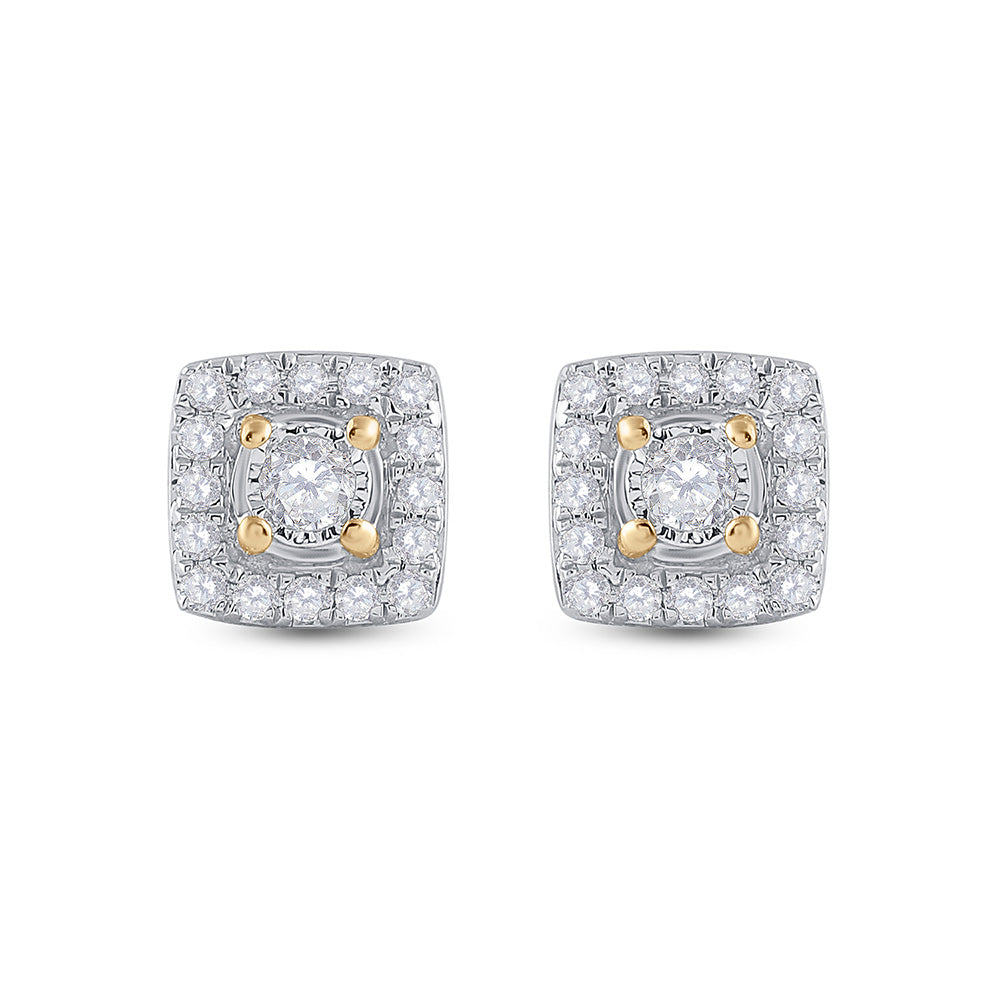 10kt Yellow Gold Womens Round Diamond Square Earrings 1/5 Cttw