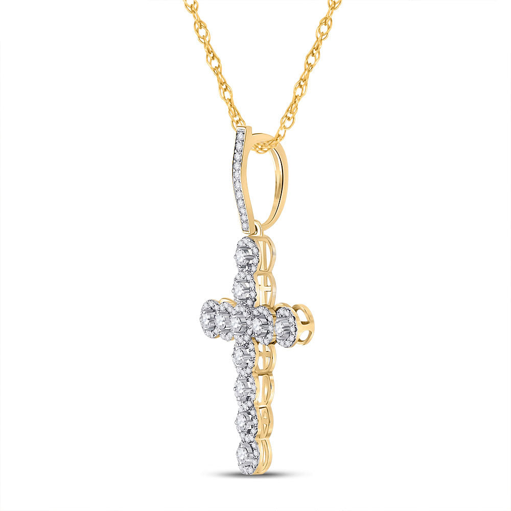 10kt Yellow Gold Mens Round Diamond Cross Charm Pendant 3/4 Cttw
