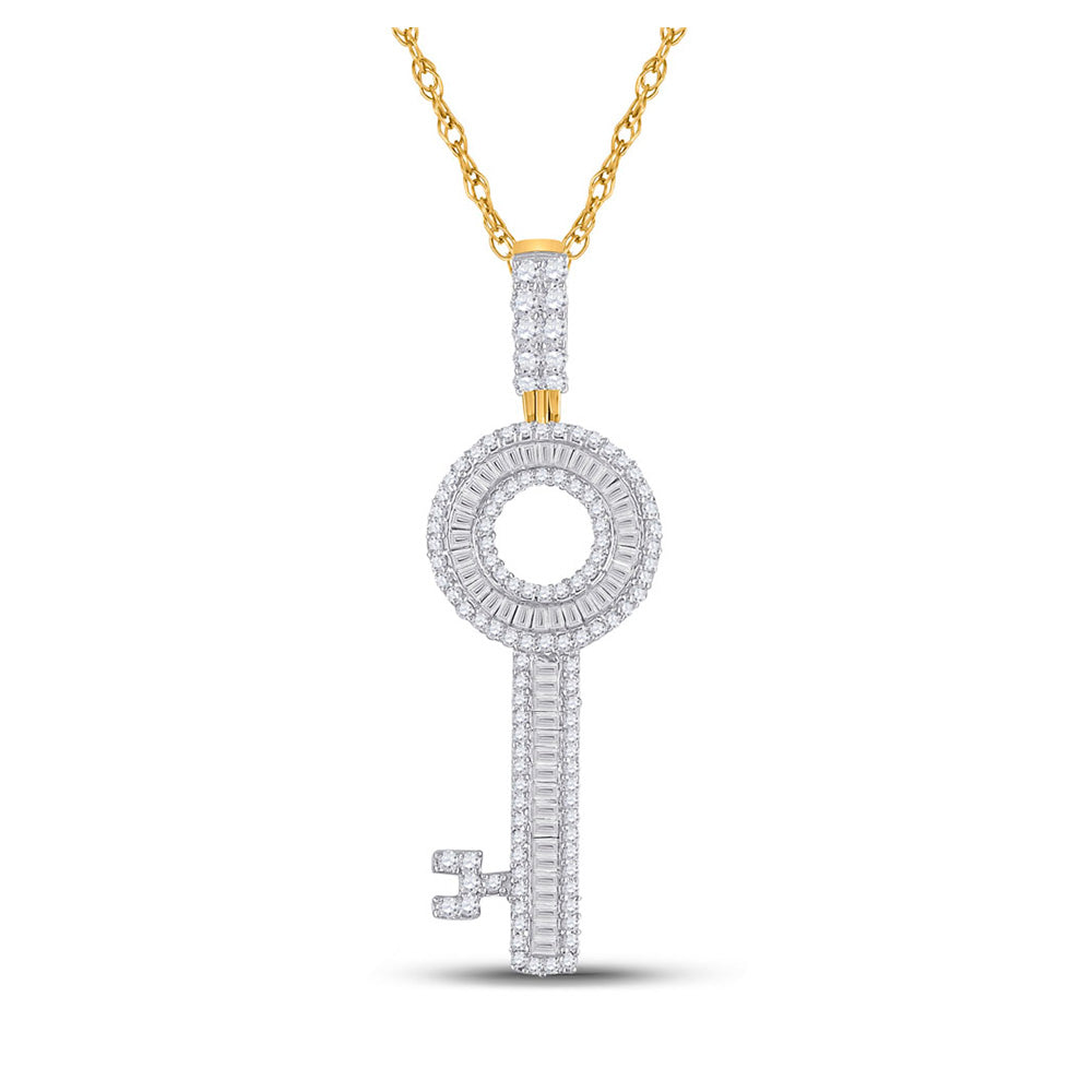 10kt Yellow Gold Mens Baguette Diamond Key Charm Pendant 1 Cttw
