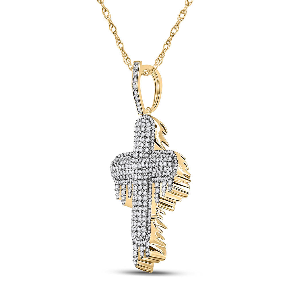 10kt Yellow Gold Mens Round Diamond Dripping Cross Charm Pendant 2 Cttw